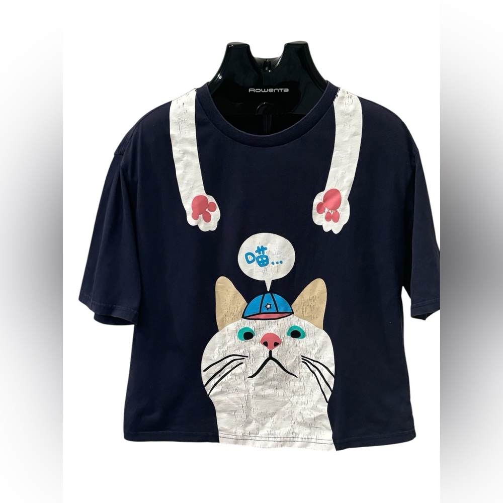 Cute Cat Graphic Navy T-shirt